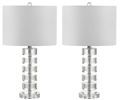 Frances Table Lamp Set in Clear & Off White