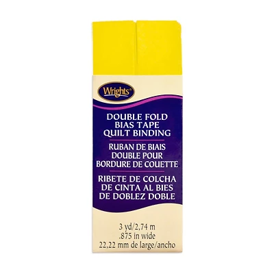 7/8" Canary Double Fold Bias Tape Quilt Binding - 3 Yards