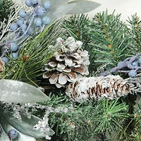 28" Unlit Mixed Pine, Blueberries & Snowy Pine Cones Teardrop Swag