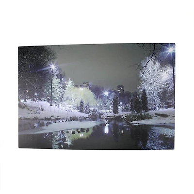 LED Lighted Nighttime City Park Winter Scene Wall Art