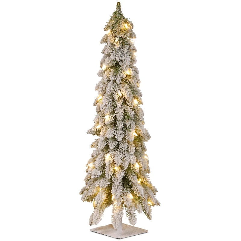 4 ft. Pre-Lit Snowy Downswept Forstree Slim Flocked Artificial Christmas Tree, Clear Lights