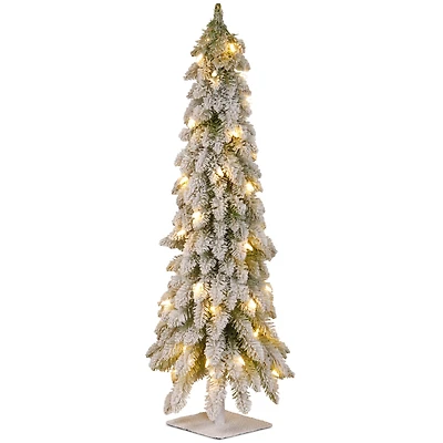 4 ft. Pre-Lit Snowy Downswept Forstree Slim Flocked Artificial Christmas Tree, Clear Lights