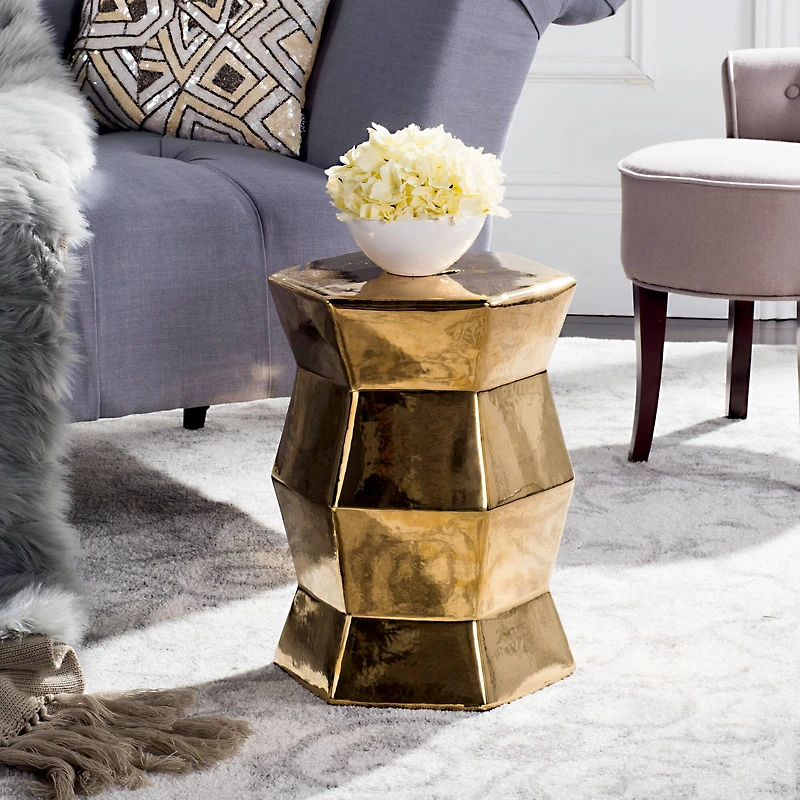 Modern Hexagon Garden Stool in Gold