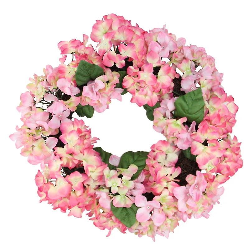 22" Pink & Green Hydrangea Floral Wreath
