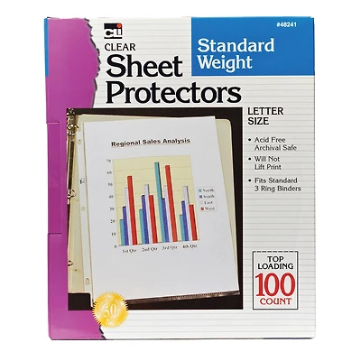 Clear Letter Size Standard Weight Sheet Protectors, Box of 100