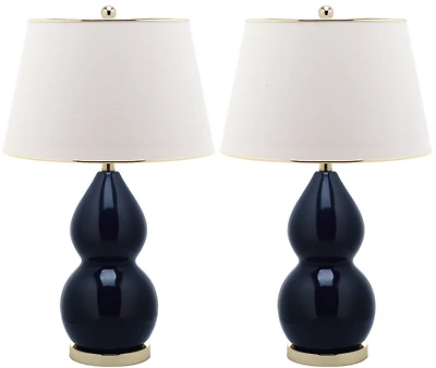 Jill Two Gourd Table Lamp Set in Navy