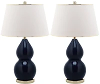 Jill Two Gourd Table Lamp Set in Navy
