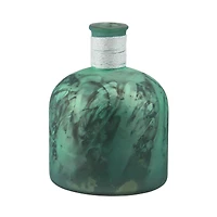 6.75" Botanic Beauty Verdigris Glass Vase with White Raffia Band, Green