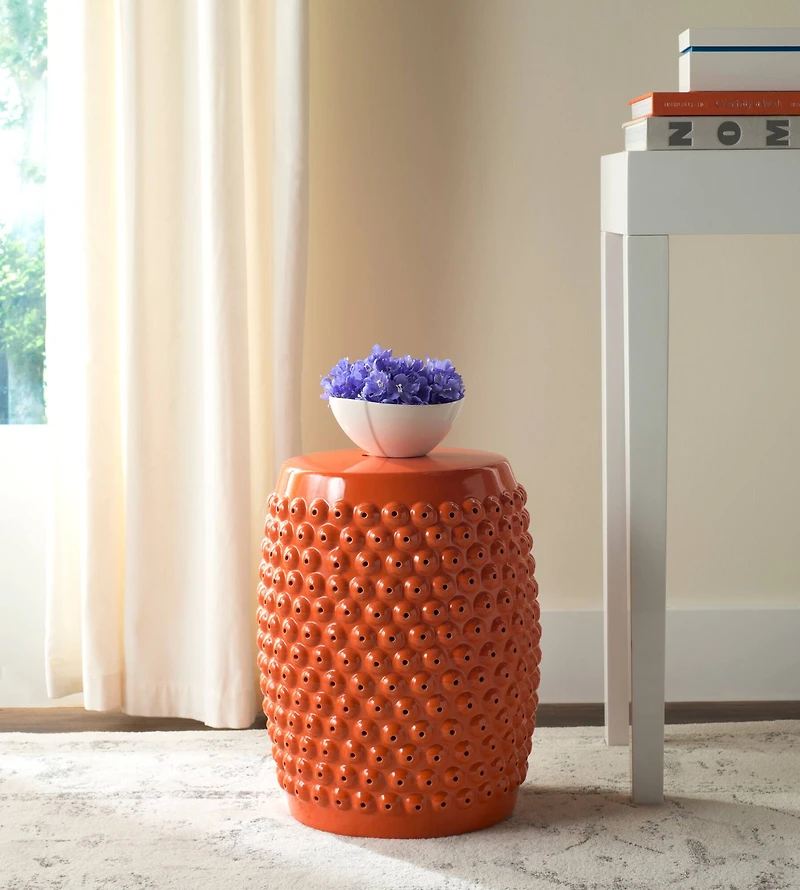 Stella Nailhead Garden Stool in Orange