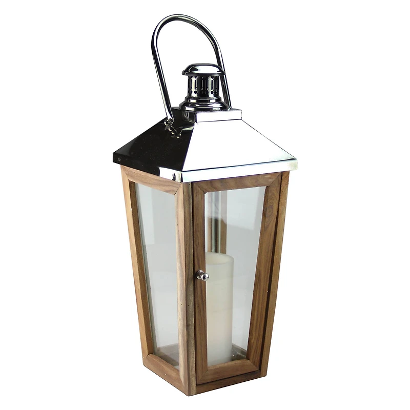 28.5" Beach Day Stainless Steel & Sheesham Wood Lantern