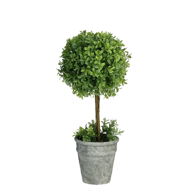17" Green Artificial Boxwood Topiary in Distressed Paper Mache Pot