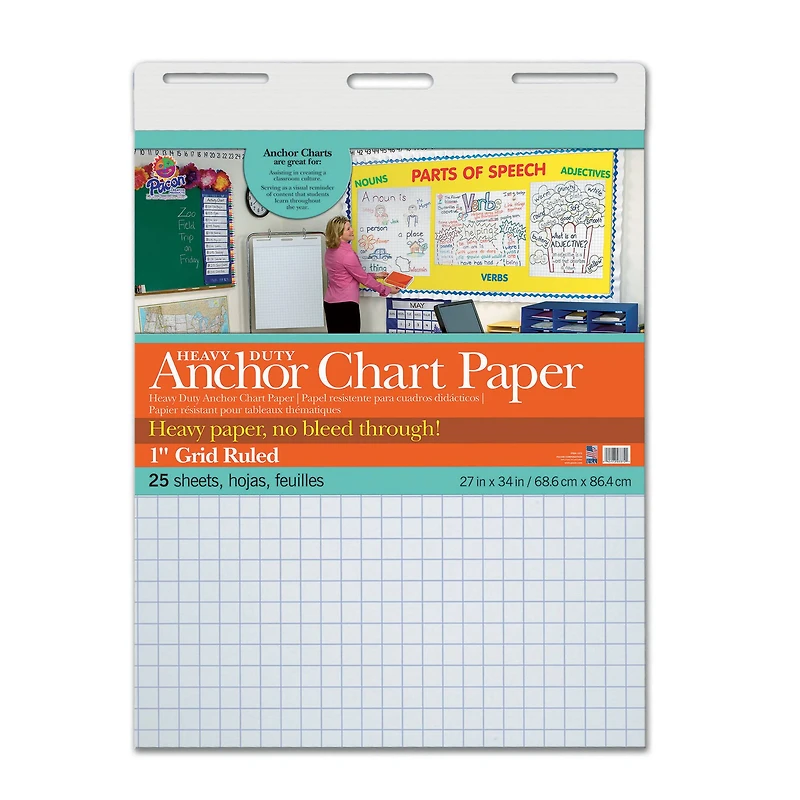 1" Grid Ruled Heavy Duty Anchor Chart Paper, 27" x 34", 25 Sheets