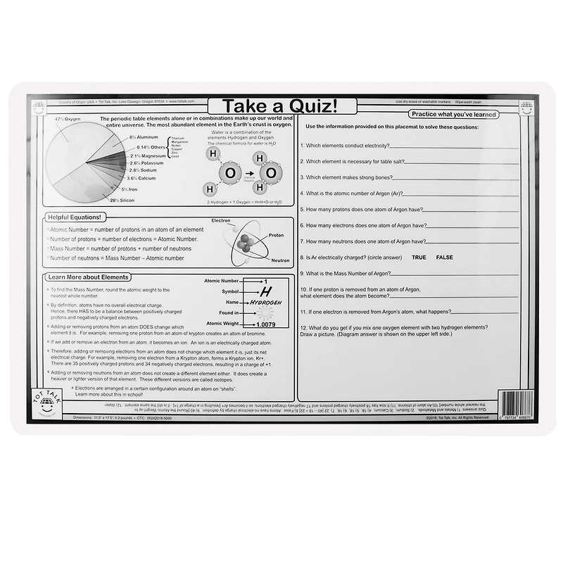 12 Pack: Tot Talk Periodic Table Placemat