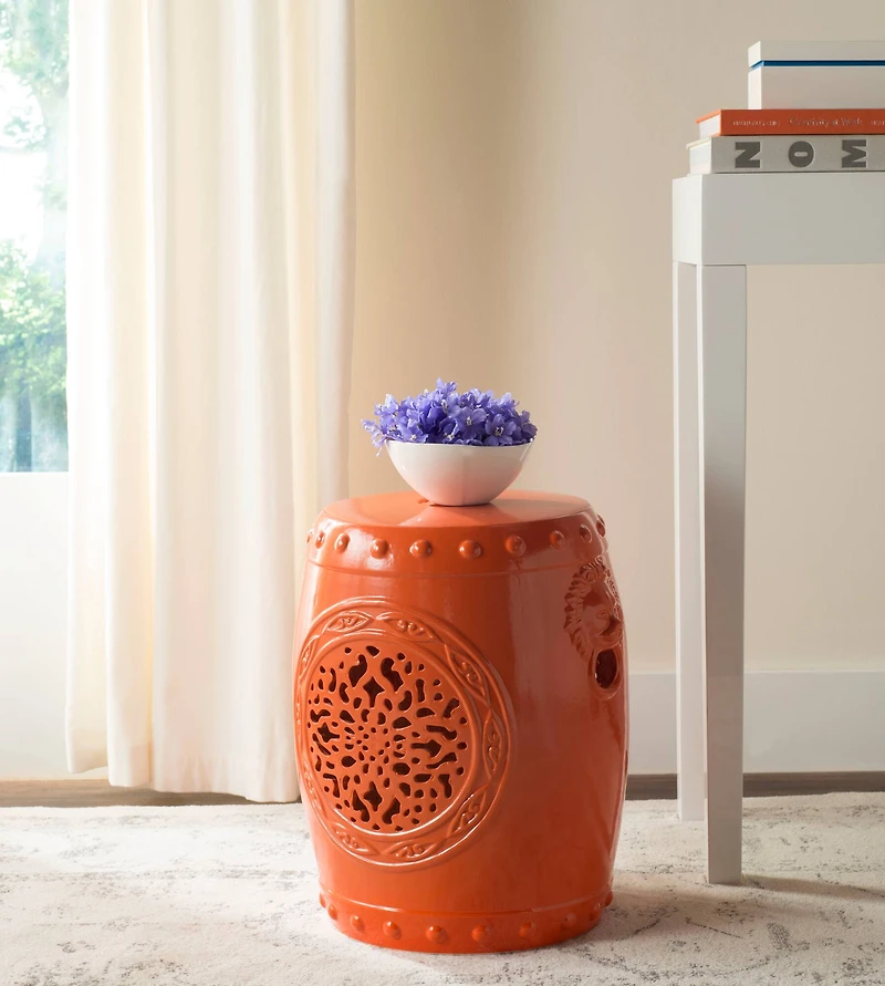 Flower Drum Garden Stool in Orange