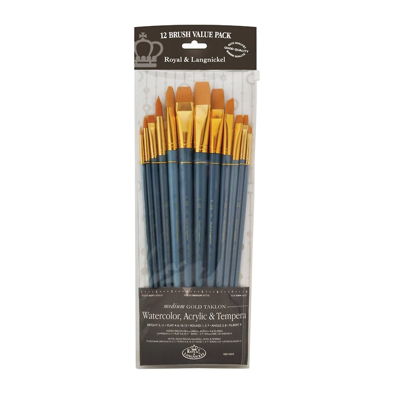 Royal & Langnickel® Zip N' Close Gold Taklon Long Handle Set