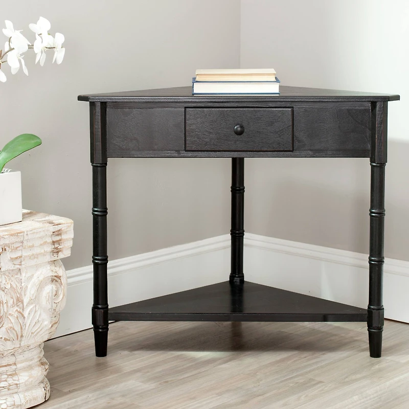 Gomez Corner Table in Distressed Black
