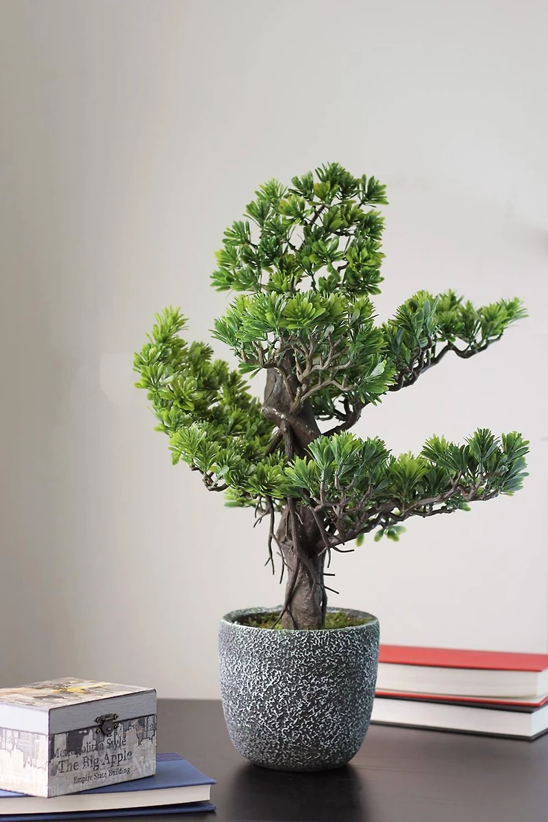 21" Artificial Bonsai Tree in Round Stone Pot