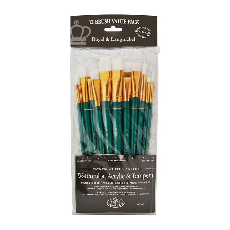 Royal & Langnickel® Zip N' Close White Taklon Bright Short Handle Set