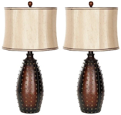 Santa Fe Faux Leather Lamp Set in Brown