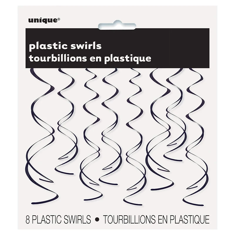 Plastic Hanging Swirl Black Decorations, 8ct