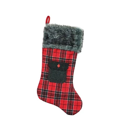 20.5" Alpine Chic Plaid Stocking with Pocket