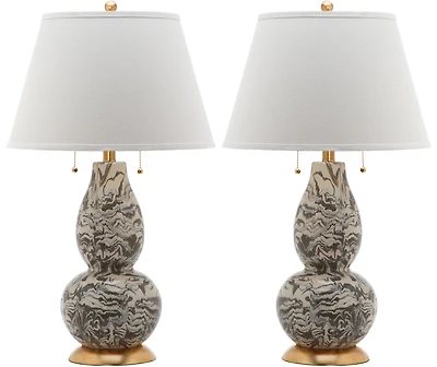 Color Swirls Glass Table Lamp Set in Grey & White