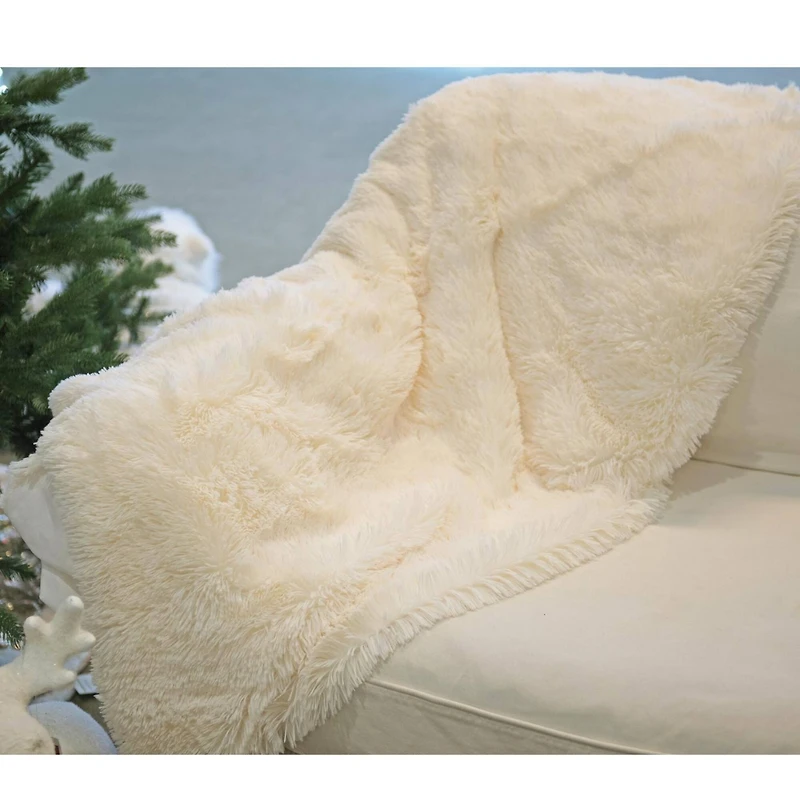 50" x 60" Cream Plush Throw Blanket
