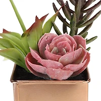 7" Pink & Purple Artificial Succulent Arrangement in Square Tin Pot