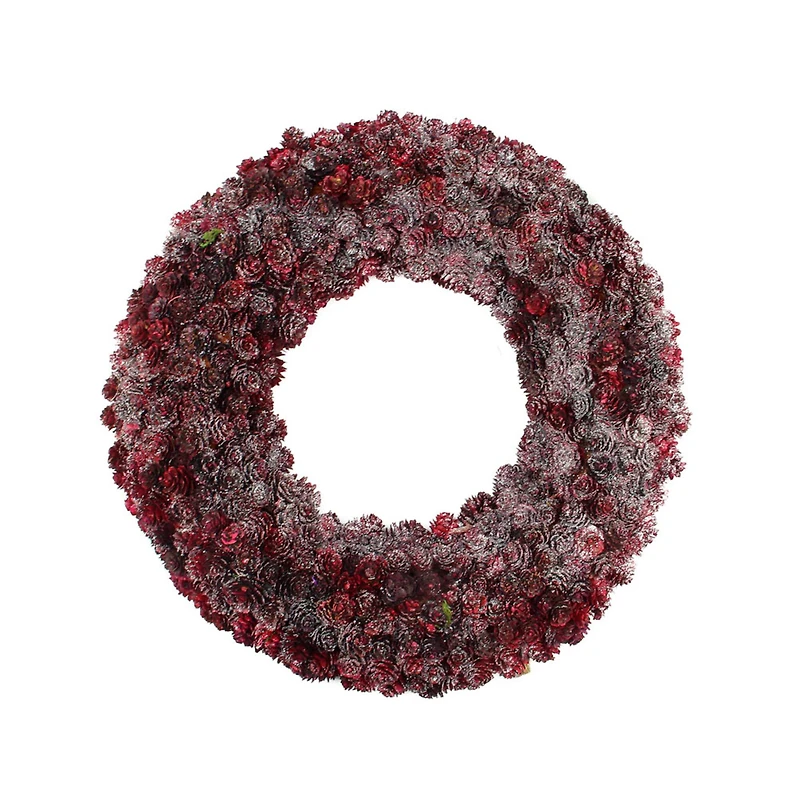 18" Wine Burgundy Glitter Pine Cone Artificial Christmas Wreath, Unlit