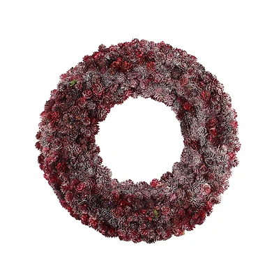 18" Wine Burgundy Glitter Pine Cone Artificial Christmas Wreath, Unlit
