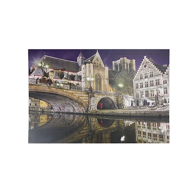 LED Lighted St. Michael's Bridge and Church in Ghent Wall Art