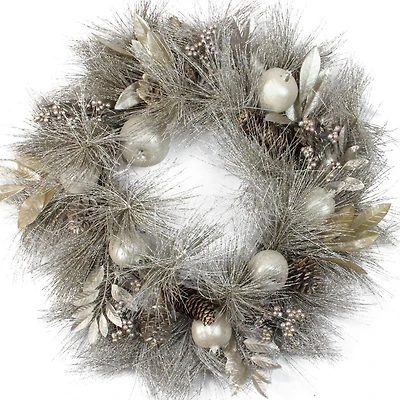 24" Champagne Gold Apples & Pine Cones Wreath, Unlit
