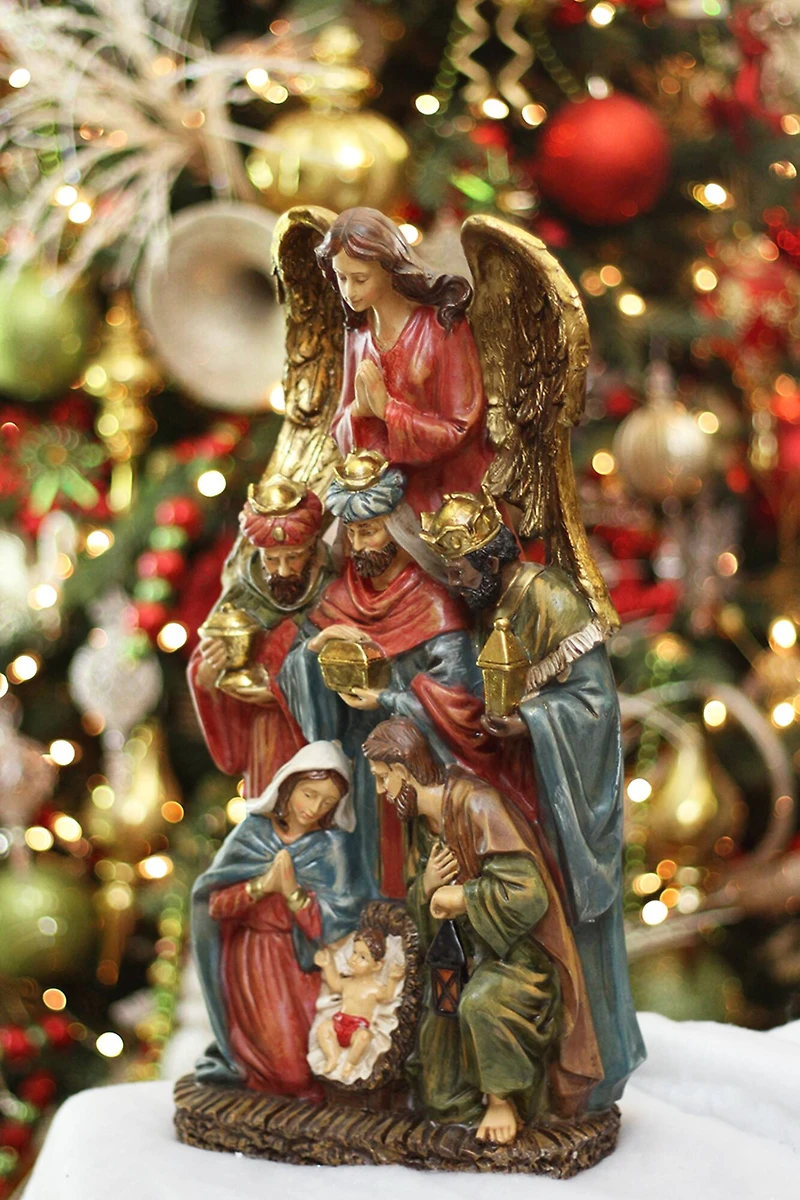 18" Traditional Holy Family Wisemen and Angel Religious Nativity Statue