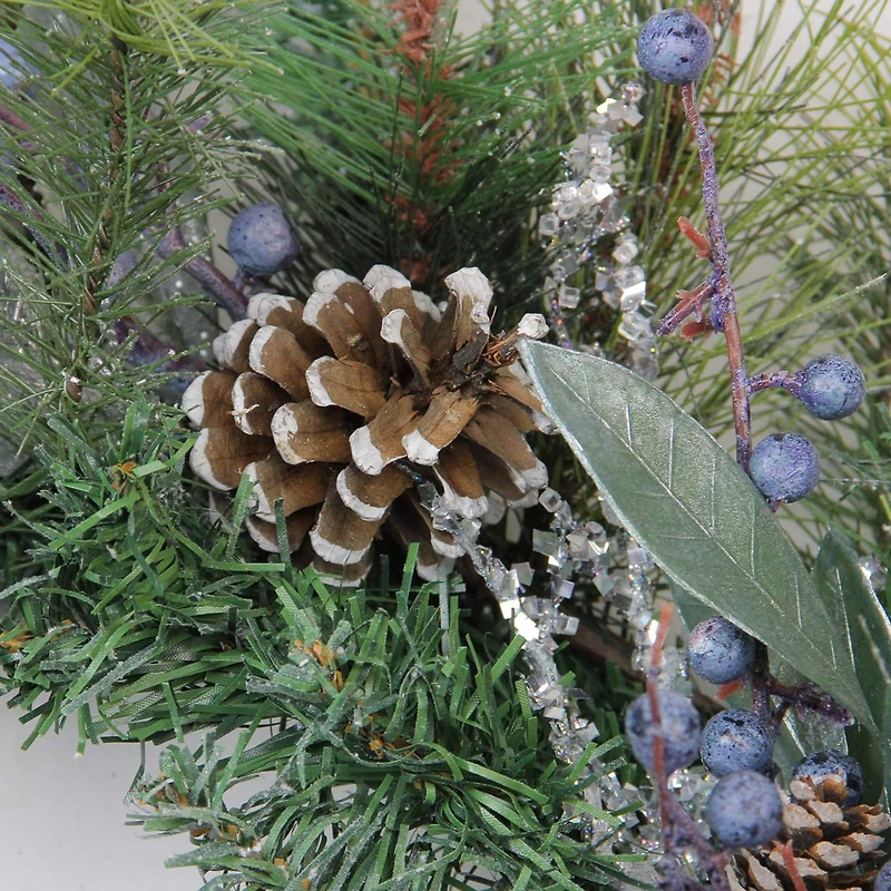 24" Mixed Pine Blueberries & Snowy Pine Cones Artificial Wreath, Unlit