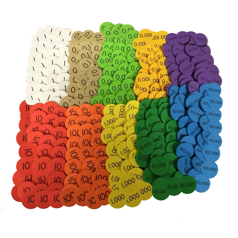 10-Value Decimals to Whole Numbers Place Value Discs Set, Pack of 250