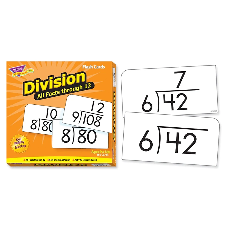 Trend Enterprises® 3” x 6” Division Math 0-12 All Facts Skill Drill Flash Cards