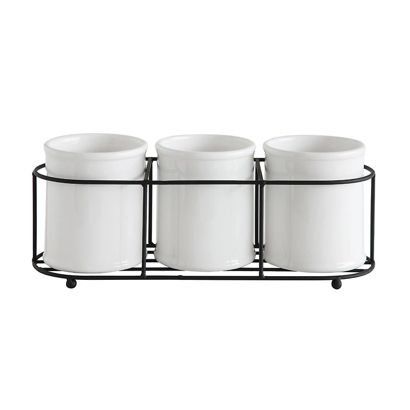 Hello Honey® 11.5" White Ceramic Containers In Metal Holder