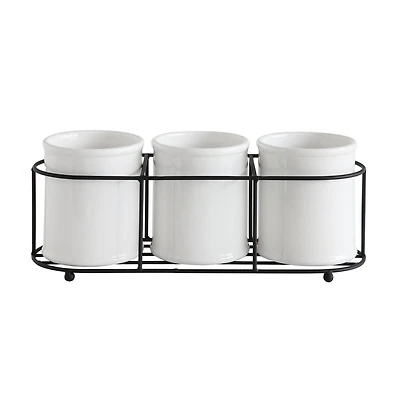 Hello Honey® 11.5" White Ceramic Containers In Metal Holder