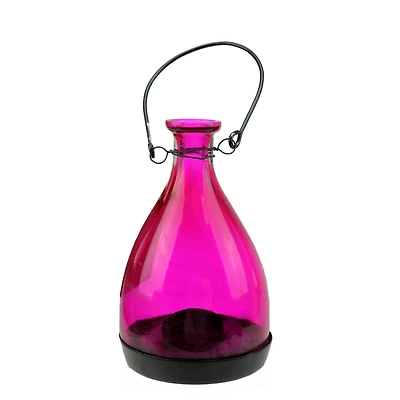 6.25" Transparent Pink Glass Bottle Tea Light Candle Lantern