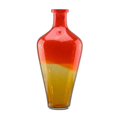 15" Bubble Glass Vase, Flame Orange & Amber Yellow Ombre