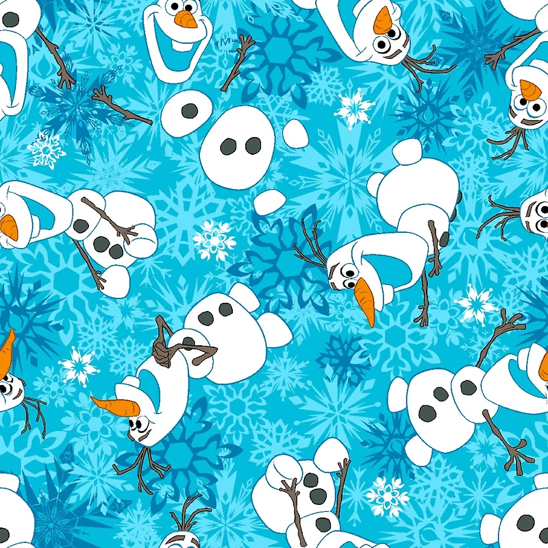 Disney® Olaf Winter Snowflakes Scene Blue Fleece Fabric