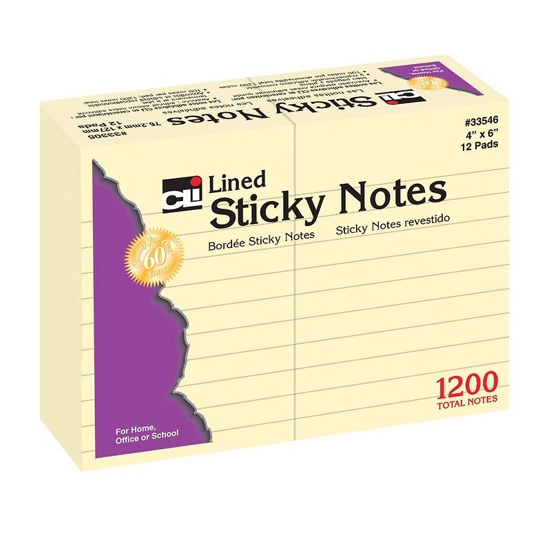 Sticky Notes, 4" x 6" Lined, 12 Pack