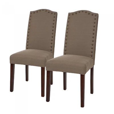 Glitzhome® Tan Upholstered Dining Chairs with Studded Decoration, Set of 2