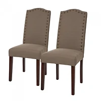 Glitzhome® Tan Upholstered Dining Chairs with Studded Decoration, Set of 2