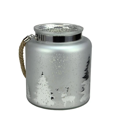 9.5" Reindeer & Tree Silhouette Pillar Candle Holder with Handle