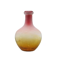 12.25" Crackled & Frosted Glass Vase, Amber Yellow & Coral