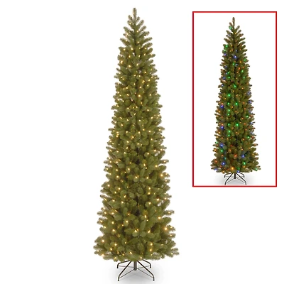 9 ft. Pre-lit Feel Real® Downswept Douglas Fir Pencil Artificial Christmas Tree, Dual Color® LED Lights