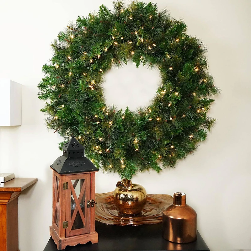 36" Pre-Lit Canyon Pine Artificial Wreath with Clear Lights