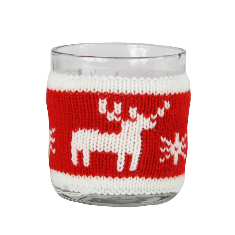3.25" Knitted Reindeer Design Votive Christmas Candle Holder