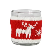 3.25" Knitted Reindeer Design Votive Christmas Candle Holder